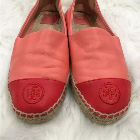 TORY BURCH NAPPA LEATHER RED COLOR BLOCK ESPADRILLE FLAT SIZE 8.5 - Picture 4 of 7